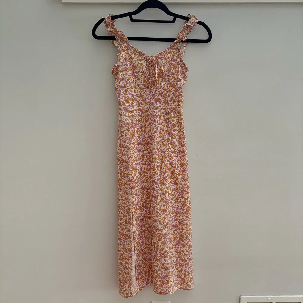 Japan Chic Floral Midi Dress with Ruffle Straps - Picture 1 of 12